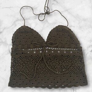 Homemade Crochet Y2K Green Halter Crop Top Small Sweetheart Coachella Whimsigoth